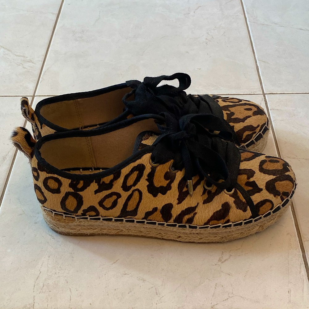 Sam Edelman Celina Platform Espadrille Sneakers 6.5 Leopard Print Calf Hair Jute